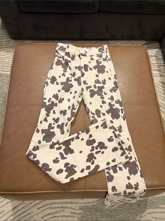 Zara Denim - Zara Cream Cow Print Wide Leg Jeans
